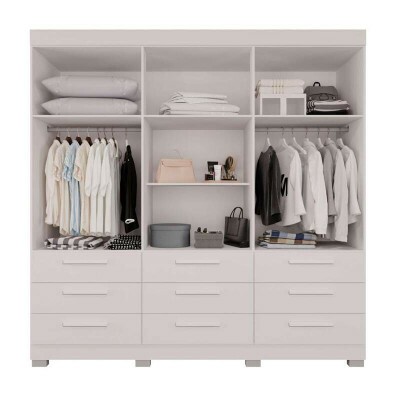 Roupeiro Dinamarca Branco C/Espelho 6 Portas 9 Gavetas C/ps Larg. 1.80m - Sallto