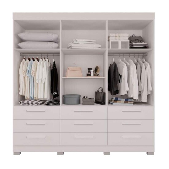 Guarda-roupa Casal Dinamarca Branco C/Espelho 6 Portas 9 Gavetas C/ps Larg. 1.80m - Sallto
