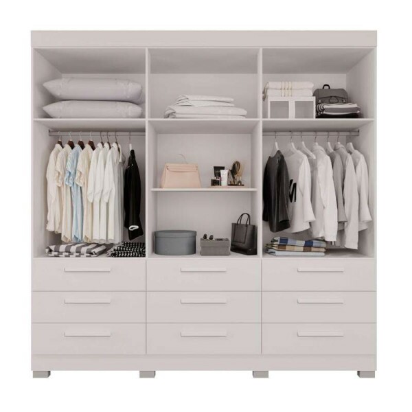 Roupeiro Dinamarca Branco C/Espelho 6 Portas 9 Gavetas C/ps Larg. 1.80m - Sallto