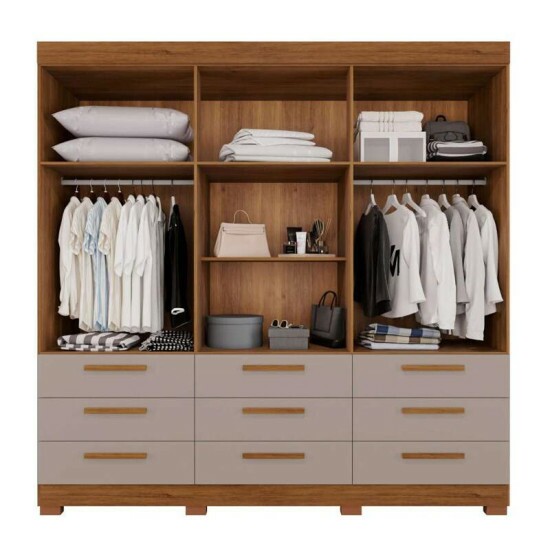 Guarda-roupa Casal Dinamarca Cinamomo/Off 6 Portas 9 Gavetas C/ps Larg. 1.80m - Sallto