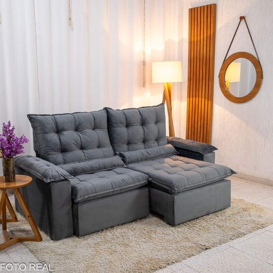 Sof� Retr�til Reclin�vel Bol�via 2.00m Veludo Cinza 06 - Sem Caixa