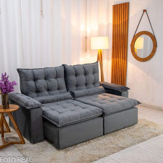 Sof� Retr�til Reclin�vel Bol�via 2.00m Veludo Cinza 06 - Sem Caixa