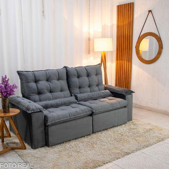 Sof� Retr�til Reclin�vel Bol�via 2.00m Veludo Cinza 06 - Sem Caixa