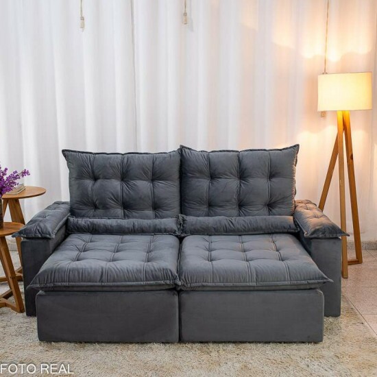 Sof� Retr�til Reclin�vel Bol�via 2.00m Veludo Cinza 06 - Sem Caixa
