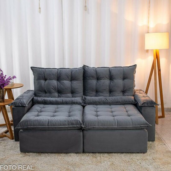 Sof� Retr�til Reclin�vel Bol�via 2.00m Veludo Cinza 06 - Sem Caixa