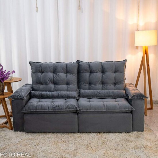 Sof� Retr�til Reclin�vel Bol�via 2.00m Veludo Cinza 06 - Sem Caixa