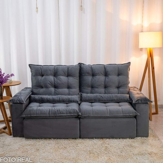Sof� Retr�til Reclin�vel Bol�via 2.00m Veludo Cinza 06 - Sem Caixa