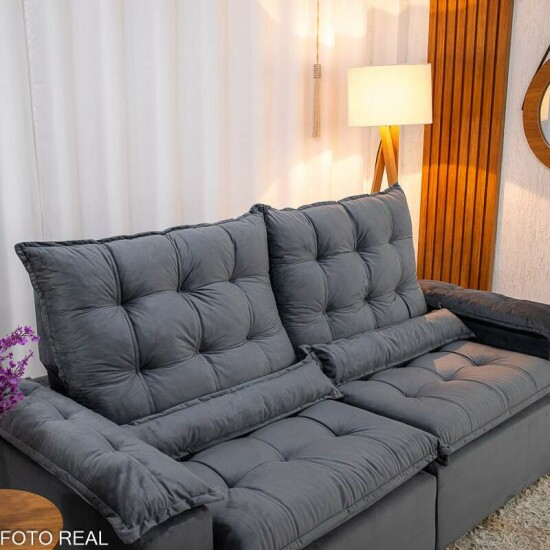 Sof� Retr�til Reclin�vel Bol�via 2.00m Veludo Cinza 06 - Sem Caixa
