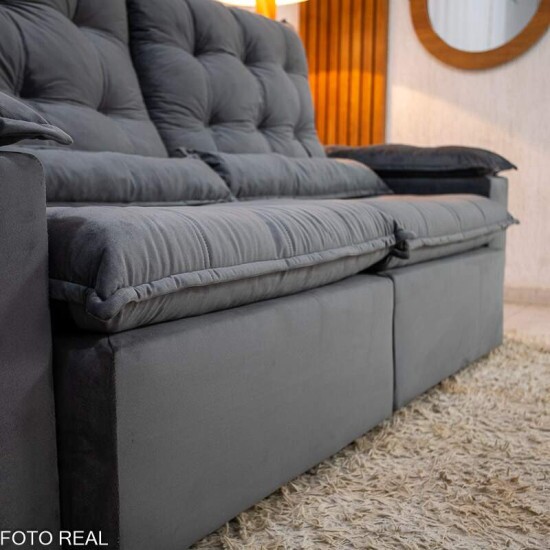Sof� Retr�til Reclin�vel Bol�via 2.00m Veludo Cinza 06 - Sem Caixa