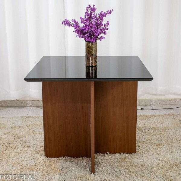 Mesa de Jantar Helo 9090 Tampo MDF Vidro Preto 4 Cad. Isabela Linho Bege 01 Madeira Macia