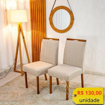 2 Cadeiras Isabela Linho Bege 01 Madeira Macia KM Decor - Entregue Montada