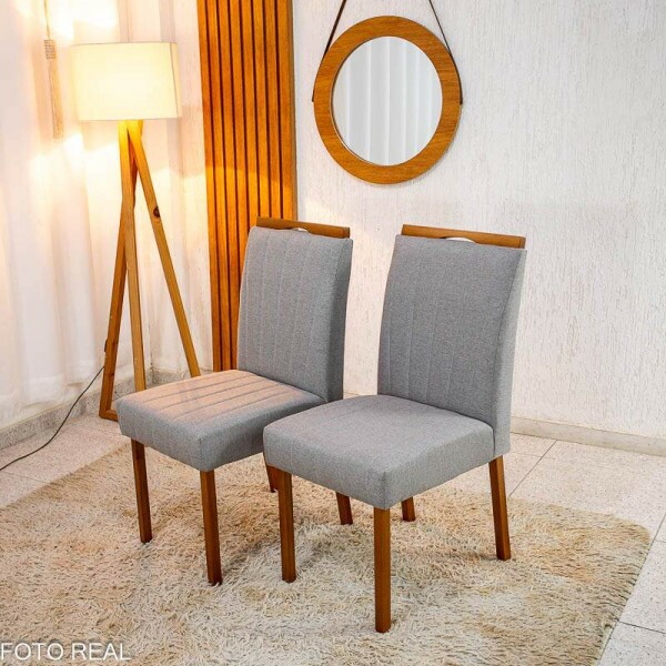 2 Cadeiras Isabela Linho Cinza 05 Madeira Macia KM Decor - Entregue Montada