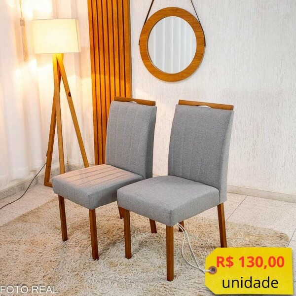2 Cadeiras Isabela Linho Cinza 05 Madeira Macia KM Decor - Entregue Montada