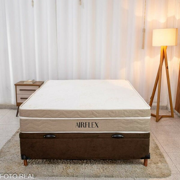 Box Ba Casal Carioca Sued Marrom Blindado + Colcho Casal Airflex 138x188x25 Molas Ensacadas - Bioflex