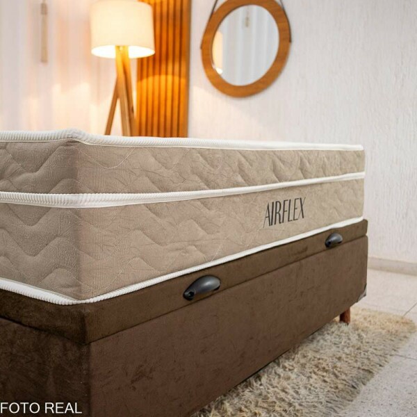 Box Ba Casal Carioca Sued Marrom Blindado + Colcho Casal Airflex 138x188x25 Molas Ensacadas - Bioflex