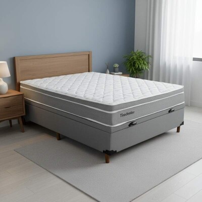 Box Ba Casal Carioca Sued Cinza Blindado + Colcho Casal Tiradentes Linho Cinza 138x188x64 Molas Ensacadas | Suporta at 220kg