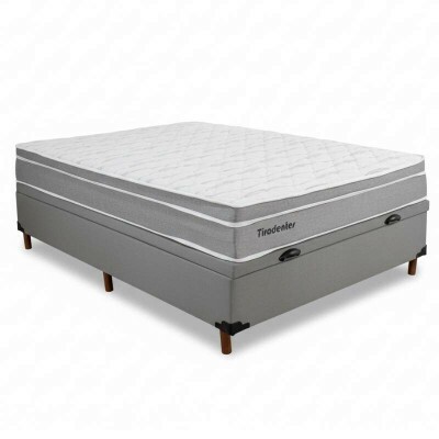 Box Ba Casal Carioca Sued Cinza Blindado + Colcho Casal Tiradentes Linho Cinza 138x188x64 Molas Ensacadas | Suporta at 220kg