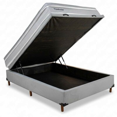 Box Ba Casal Carioca Sued Cinza Blindado + Colcho Casal Tiradentes Linho Cinza 138x188x64 Molas Ensacadas | Suporta at 220kg