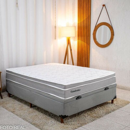 Box Ba Casal Carioca Sued Cinza Blindado + Colcho Casal Tiradentes Linho Cinza 138x188x64 Molas Ensacadas | Suporta at 220kg