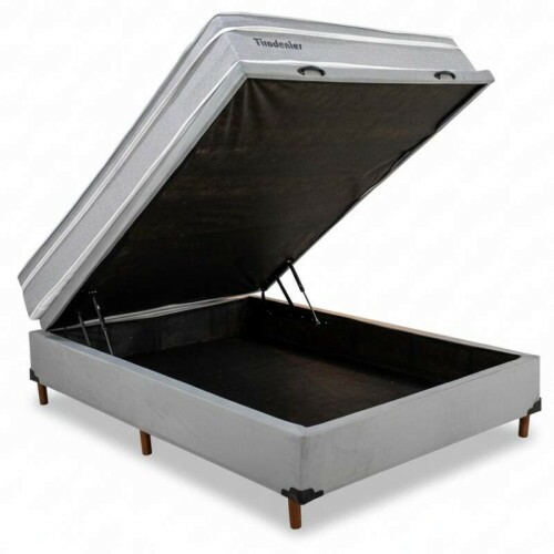 Box Ba Casal Carioca Sued Cinza Blindado + Colcho Casal Tiradentes Linho Cinza 138x188x64 Molas Ensacadas | Suporta at 220kg