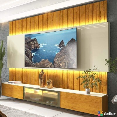 Home Suspenso Soberano Reflecta Nature/Off C/Led 100% MDF TV at 85 Polegadas Larg. 2.30m - Gelius
