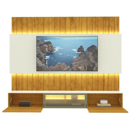 Home Suspenso 2,30m Soberano Reflecta Nature/Off com LED 100% MDF para TV at� 85\" - Gelius