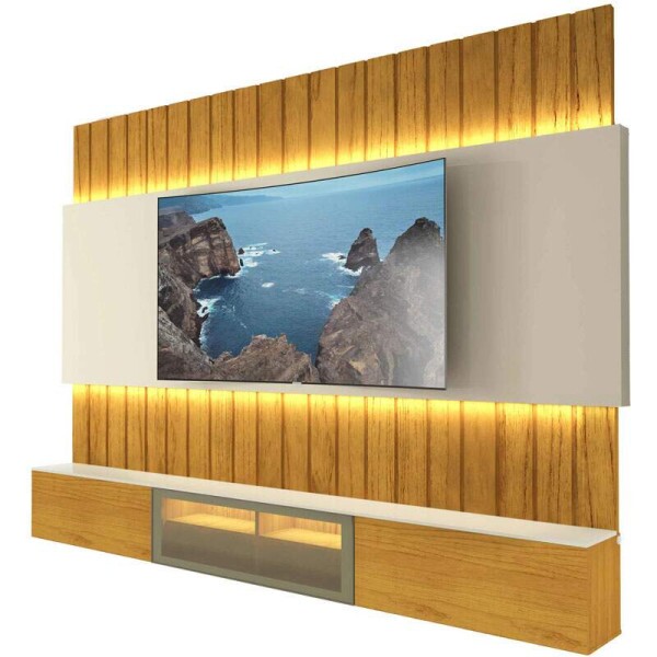 Home Suspenso Soberano Reflecta Nature/Off C/Led 100% MDF TV at 85 Polegadas Larg. 2.30m - Gelius