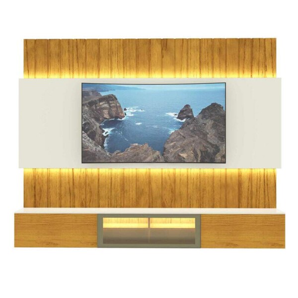 Home Suspenso Soberano Reflecta Nature/Off C/Led 100% MDF TV at 85 Polegadas Larg. 2.30m - Gelius