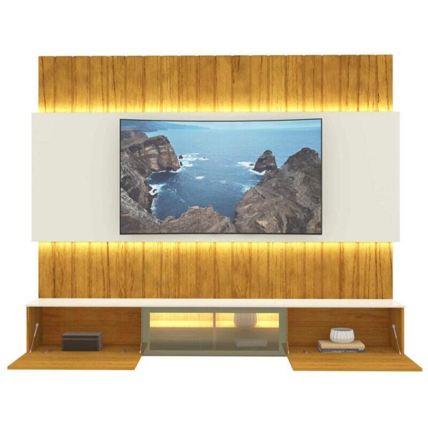 Home Suspenso Soberano Reflecta Nature/Off C/Led 100% MDF TV at 85 Polegadas Larg. 2.30m - Gelius