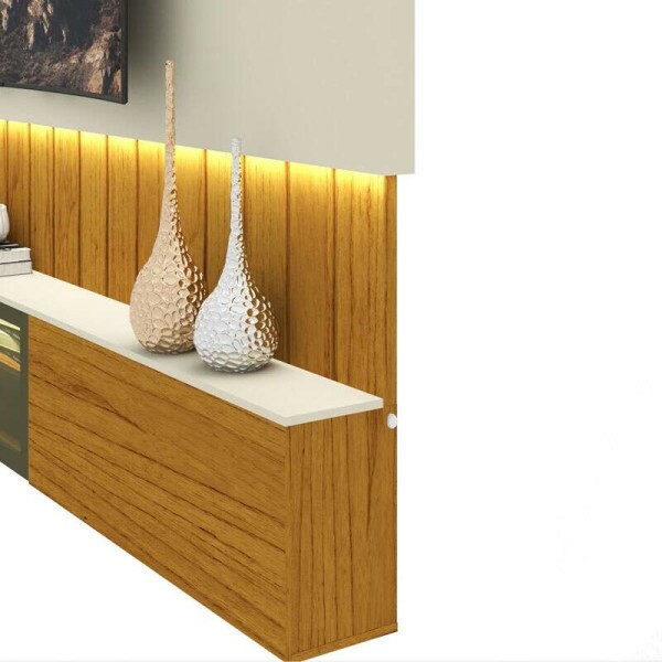 Home Suspenso Soberano Reflecta Nature/Off C/Led 100% MDF TV at 85 Polegadas Larg. 2.30m - Gelius