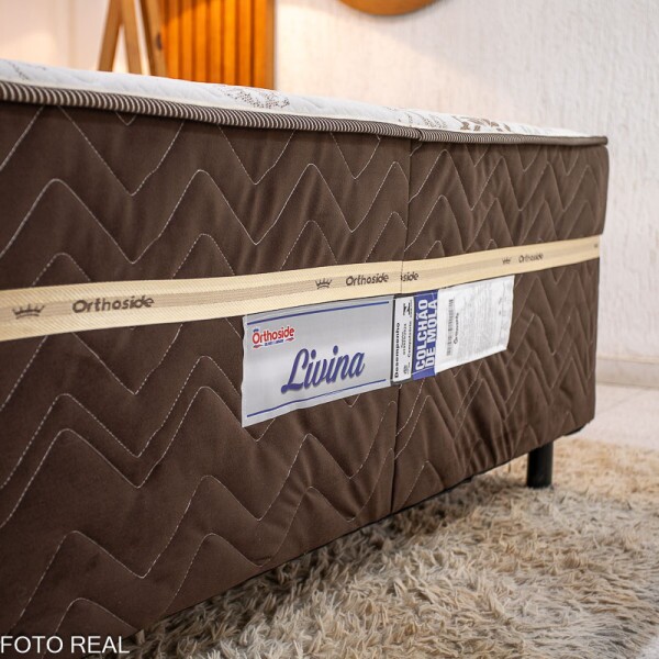 Cama Box Casal Livina 138x188x58 Molas Ensacadas + Cabeceira Casal Lavnia Korino Marrom