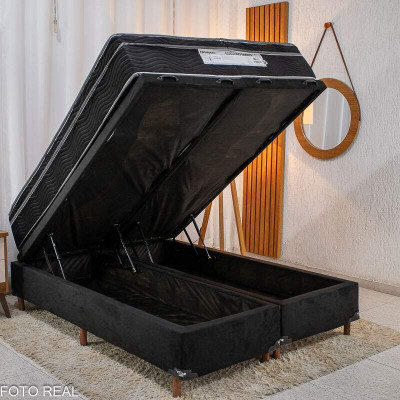 Box Ba Casal Bipartido Carioca Sued Preto Blindado Bioflex + Colcho Casal Ortopdico EPS Airtech 150 Ortopillow 138x188x28 Ortobom