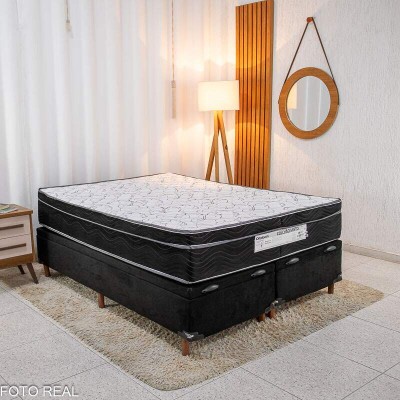 Box Ba Casal Bipartido Carioca Sued Preto Blindado Bioflex + Colcho Casal Ortopdico EPS Airtech 150 Ortopillow 138x188x28 Ortobom
