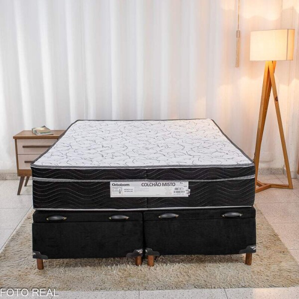 Box Ba Casal Bipartido Carioca Sued Preto Blindado Bioflex + Colcho Casal Ortopdico EPS Airtech 150 Ortopillow 138x188x28 Ortobom
