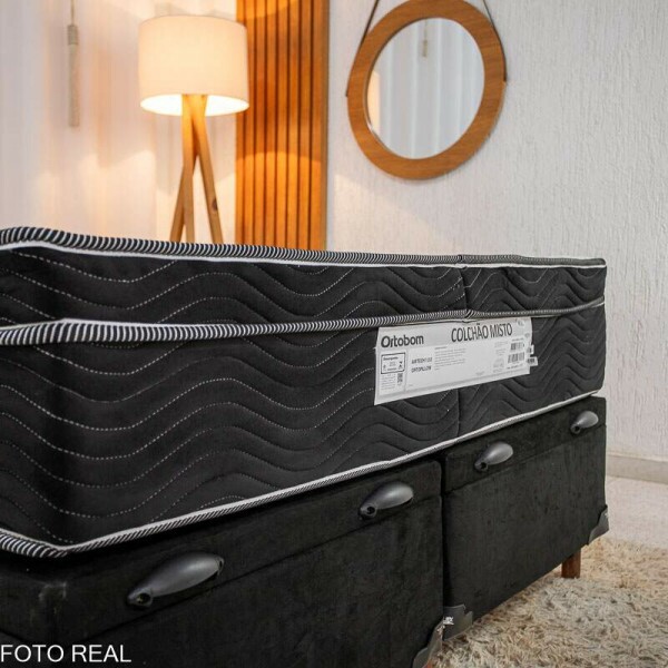 Box Ba Casal Bipartido Carioca Sued Preto Blindado Bioflex + Colcho Casal Ortopdico EPS Airtech 150 Ortopillow 138x188x28 Ortobom