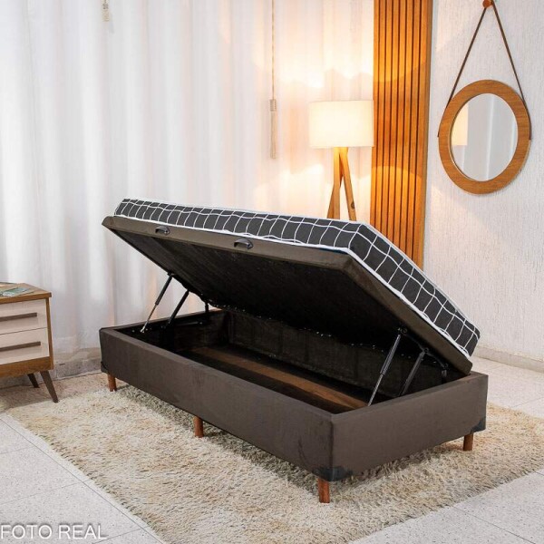 Box Ba Solteiro Carioca Sued Marrom Blindado Bioflex + Colcho Solteiro Soffie Lotus 88x188x12 D20 - Nosso Sonho