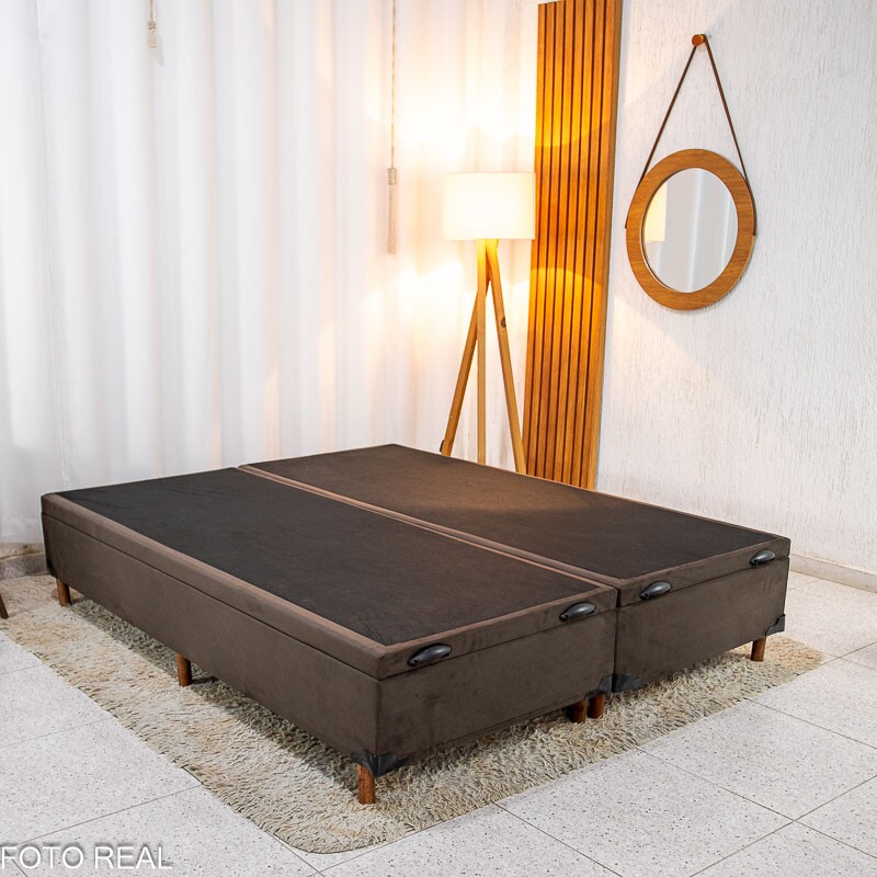 Box Baú Queen Bipartido Carioca Sued Marrom 158x188x42 Blindado