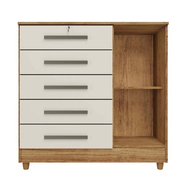 Cmoda Vitria com 5 Gavetas e 1 Porta Cedro/Areia com Ps Rud Rack
