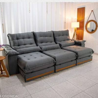 Sof Retrtil Reclinvel Istambul 3.20m Veludo Cinza 403 - Espuma D33