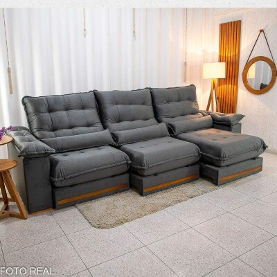 Sof Retrtil Reclinvel Istambul 3.20m Veludo Cinza 403 - Espuma D33