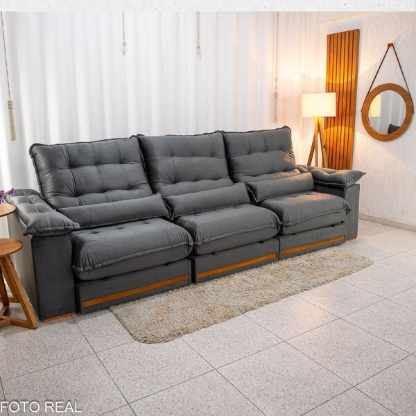 Sof Retrtil Reclinvel Istambul 3.20m Veludo Cinza 403 - Espuma D33