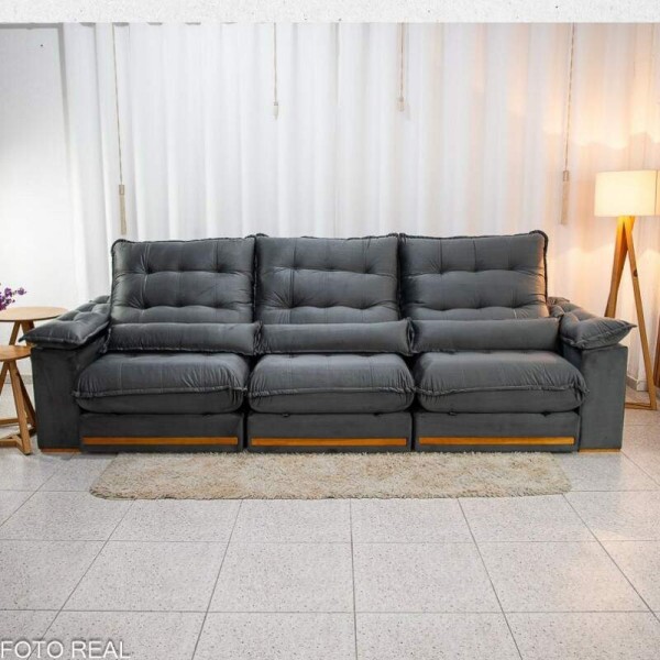 Sof Retrtil Reclinvel Istambul 3.20m Veludo Cinza 403 - Espuma D33