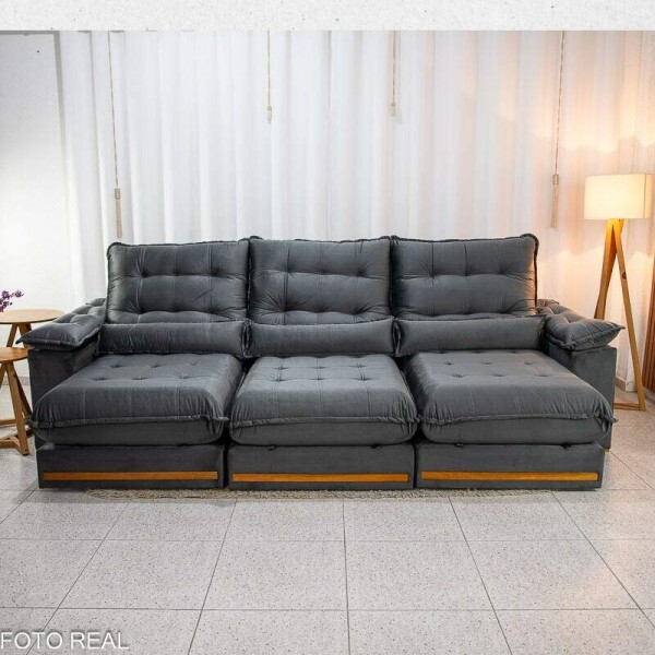 Sof Retrtil Reclinvel Istambul 3.20m Veludo Cinza 403 - Espuma D33