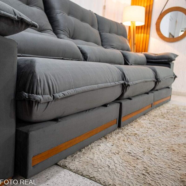 Sof Retrtil Reclinvel Istambul 3.20m Veludo Cinza 403 - Espuma D33