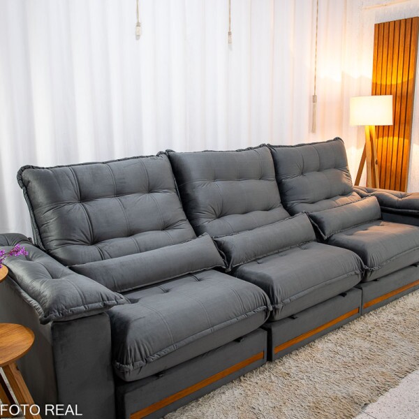 Sof Retrtil Reclinvel Istambul 3.20m Veludo Cinza 403 - Espuma D33