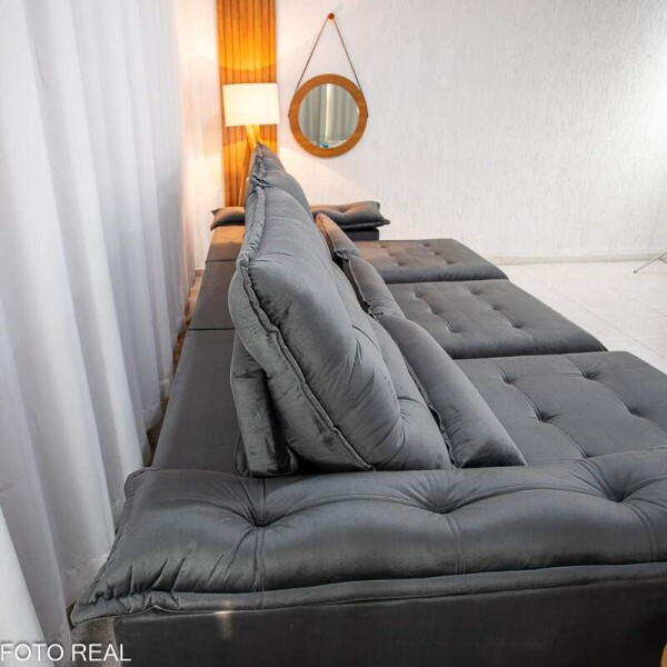 Sof Retrtil Reclinvel Istambul 3.20m Veludo Cinza 403 - Espuma D33
