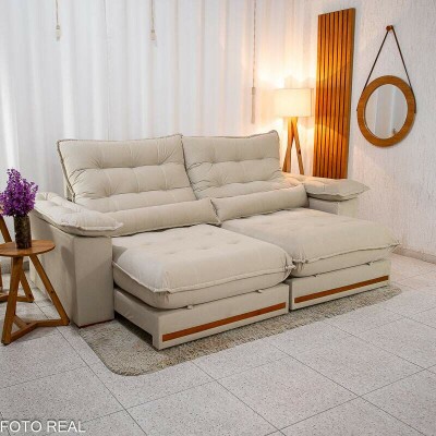 Sof Retrtil Reclinvel Istambul 2.50m Veludo Bege 406 - Espuma D33