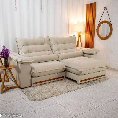 Sof Retrtil Reclinvel Istambul 2.50m Veludo Bege 406 - Espuma D33