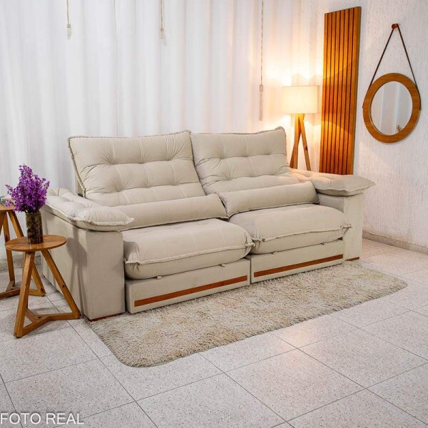 Sof Retrtil Reclinvel Istambul 2.50m Veludo Bege 406 - Espuma D33