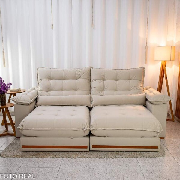 Sof Retrtil Reclinvel Istambul 2.50m Veludo Bege 406 - Espuma D33